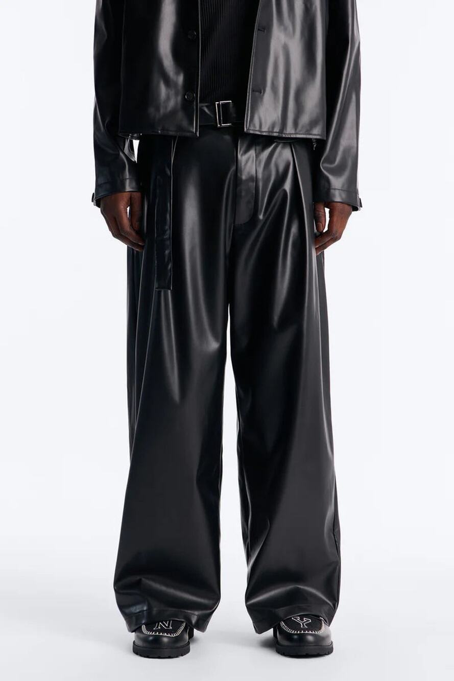 Fashion Nova Men Maverick Faux Leather Wide Leg Pants Black Size 34 NEW